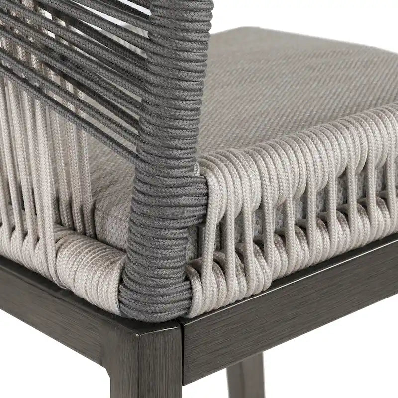Modern Aluminum Twill Woven Outdoor Bar Stool, Counter Height Chair with Back and Cushion - 40.6 H