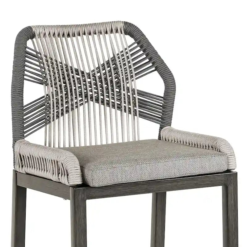 Modern Aluminum Twill Woven Outdoor Bar Stool, Counter Height Chair with Back and Cushion - 40.6 H