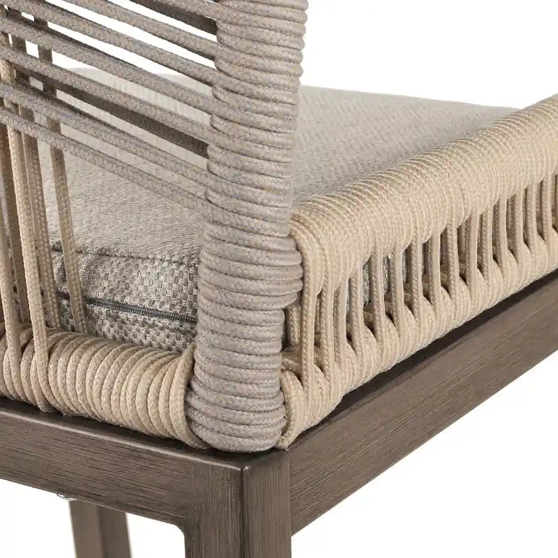 Modern Aluminum Twill Woven Outdoor Bar Stool, Counter Height Chair with Back and Cushion - 40.6 H