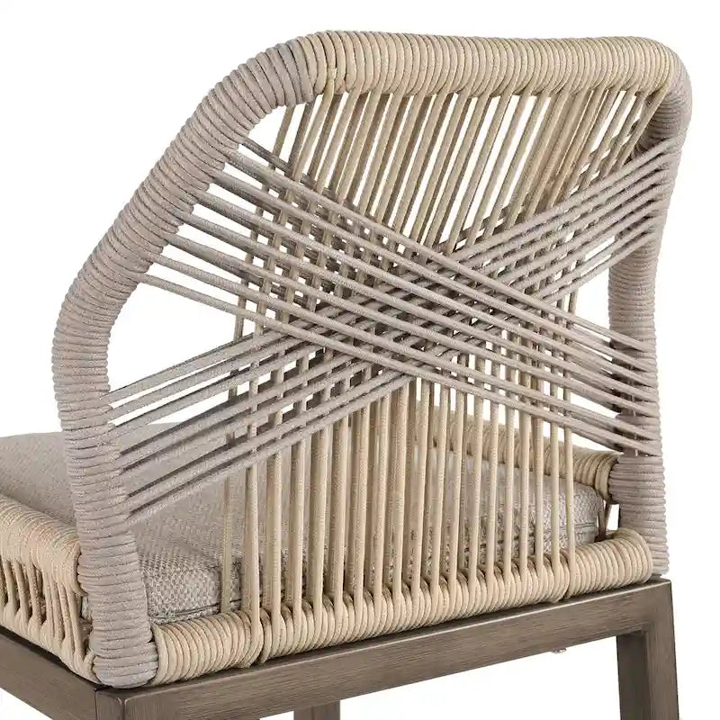 Modern Aluminum Twill Woven Outdoor Bar Stool, Counter Height Chair with Back and Cushion - 40.6 H