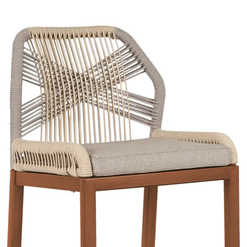 Modern Aluminum Twill Woven Outdoor Bar Stool, Counter Height Chair with Back and Cushion - 40.6 H