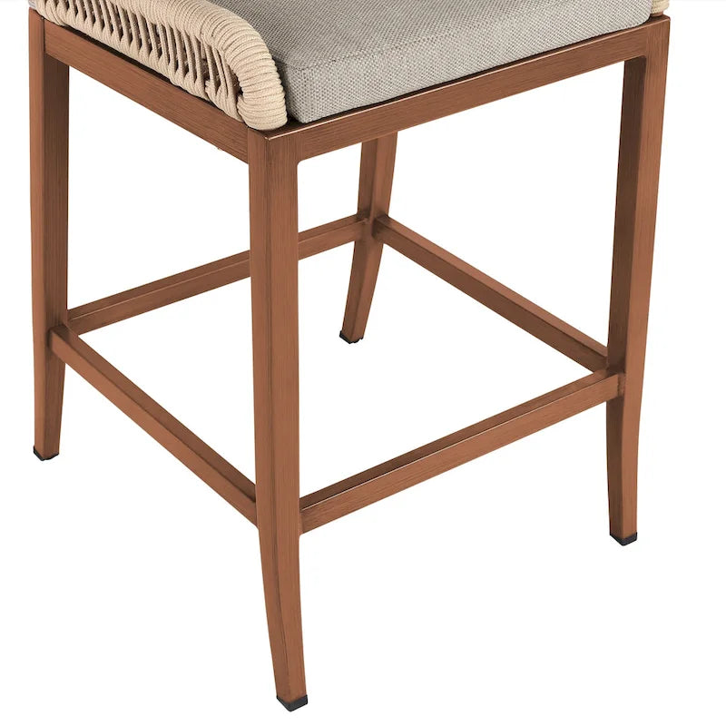 Modern Aluminum Twill Woven Outdoor Bar Stool, Counter Height Chair with Back and Cushion - 40.6 H