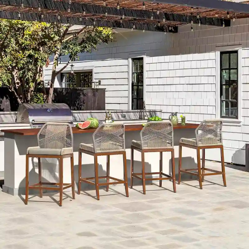 Modern Aluminum Twill Woven Outdoor Bar Stool, Counter Height Chair with Back and Cushion - 40.6 H
