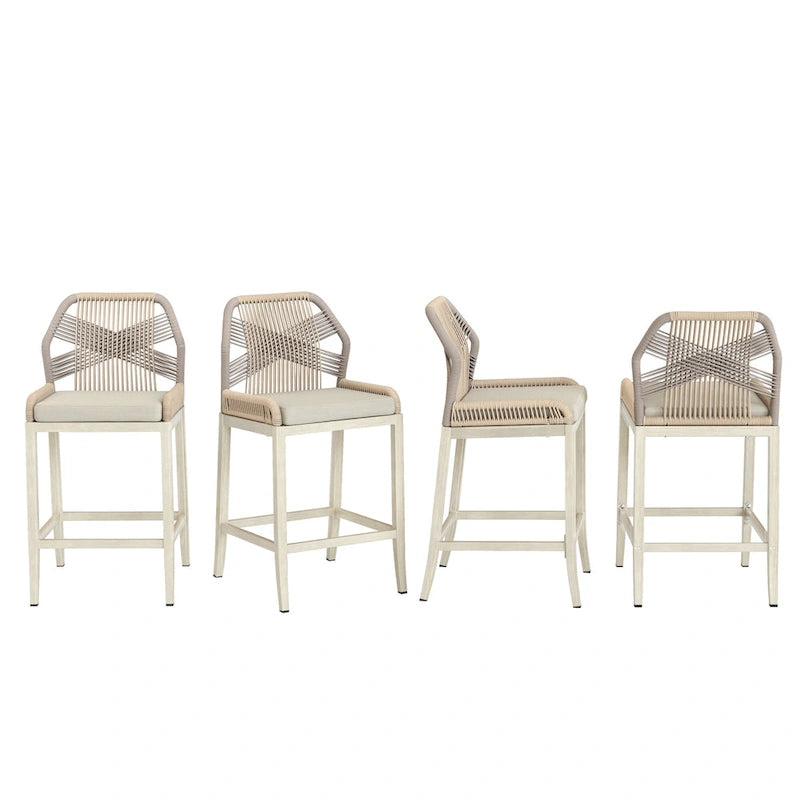 Modern Aluminum Twill Woven Outdoor Bar Stool, Counter Height Chair with Back and Cushion - 40.6 H