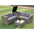 Grey 4-Piece Patio Sectional Wicker Rattan Outdoor Furniture Sofa Set with Storage Box - 47.2   x 25.6   x 25.6  