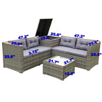 Grey 4-Piece Patio Sectional Wicker Rattan Outdoor Furniture Sofa Set with Storage Box - 47.2   x 25.6   x 25.6