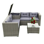 Grey 4-Piece Patio Sectional Wicker Rattan Outdoor Furniture Sofa Set with Storage Box - 47.2   x 25.6   x 25.6