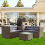 Grey 4-Piece Patio Sectional Wicker Rattan Outdoor Furniture Sofa Set with Storage Box - 47.2   x 25.6   x 25.6