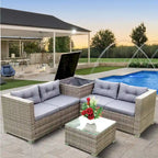 Grey 4-Piece Patio Sectional Wicker Rattan Outdoor Furniture Sofa Set with Storage Box - 47.2   x 25.6   x 25.6