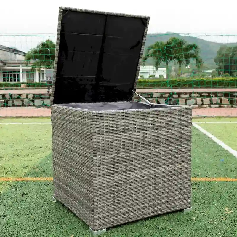 Grey 4-Piece Patio Sectional Wicker Rattan Outdoor Furniture Sofa Set with Storage Box - 47.2   x 25.6   x 25.6