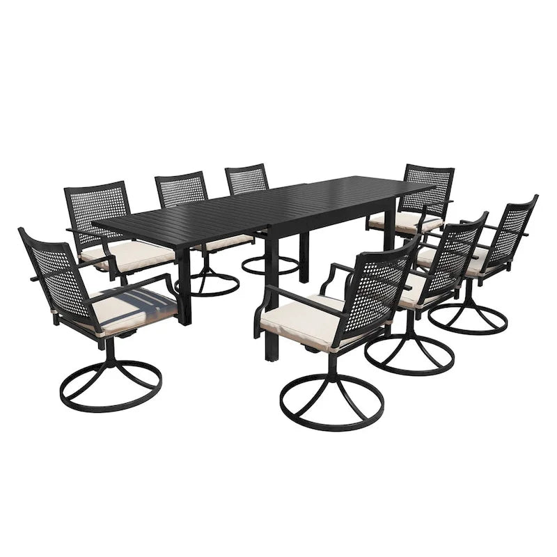 Aluminum Patio Extendable Dining Table with Chair (set of 9)