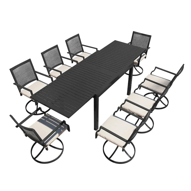 Aluminum Patio Extendable Dining Table with Chair (set of 9)