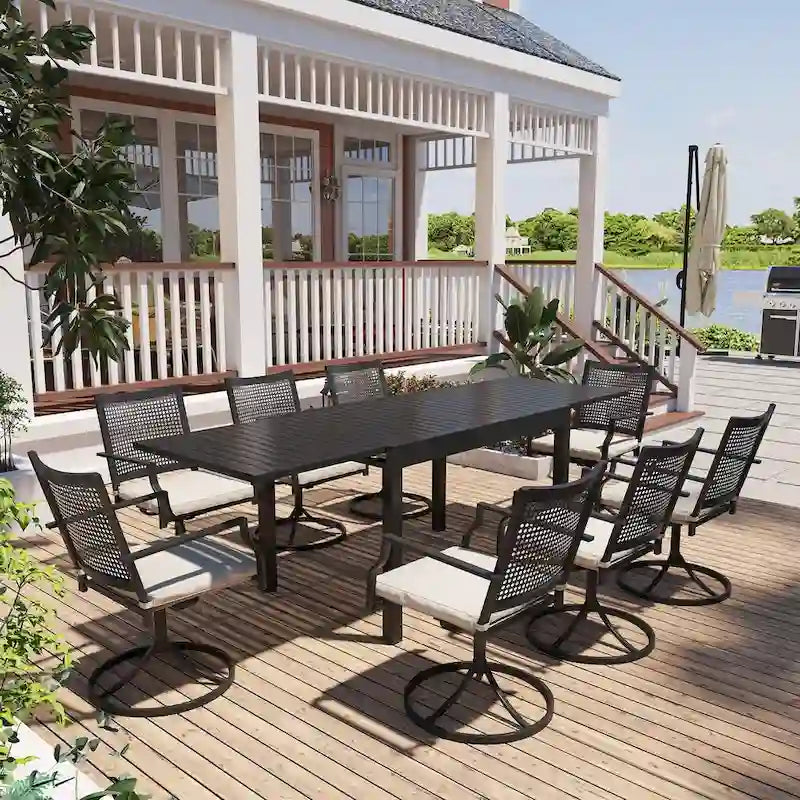 Aluminum Patio Extendable Dining Table with Chair (set of 9)