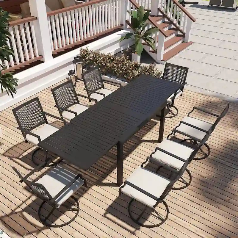 Aluminum Patio Extendable Dining Table with Chair (set of 9)