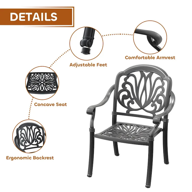 3/5-Piece Cast Aluminum Outdoor Dining Set with 35.43 in. Round Table and Random Color Seat Cushions