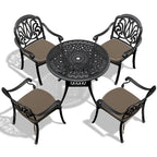 3/5-Piece Cast Aluminum Outdoor Dining Set with 35.43 in. Round Table and Random Color Seat Cushions