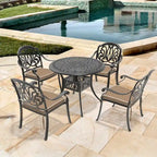 3/5-Piece Cast Aluminum Outdoor Dining Set with 35.43 in. Round Table and Random Color Seat Cushions
