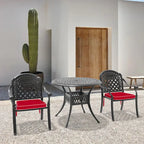 3/5-Piece Cast Aluminum Outdoor Dining Set with 35.43 in. Round Table and Random Color Seat Cushions