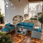 Modular Outdoor Wicker Patio Conversation Set with Table and Sofa, Suitable for patio, garden, outdoor, poolside