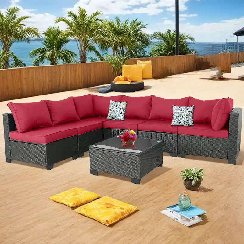 Modular Outdoor Wicker Patio Conversation Set with Table and Sofa, Suitable for patio, garden, outdoor, poolside
