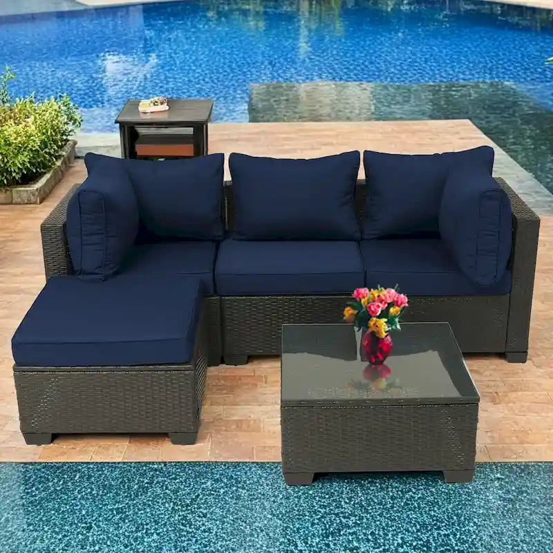 Modular Outdoor Wicker Patio Conversation Set with Table and Sofa, Suitable for patio, garden, outdoor, poolside