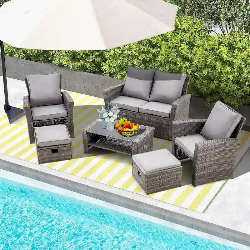 Modular Outdoor Wicker Patio Conversation Set with Table and Sofa, Suitable for patio, garden, outdoor, poolside