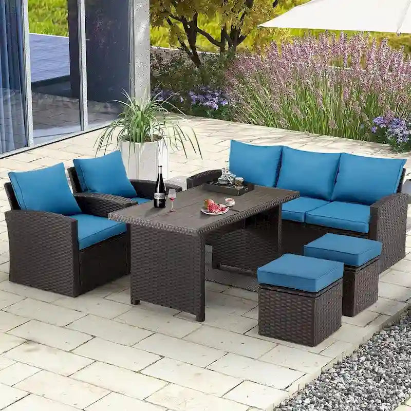 Modular Outdoor Wicker Patio Conversation Set with Table and Sofa, Suitable for patio, garden, outdoor, poolside