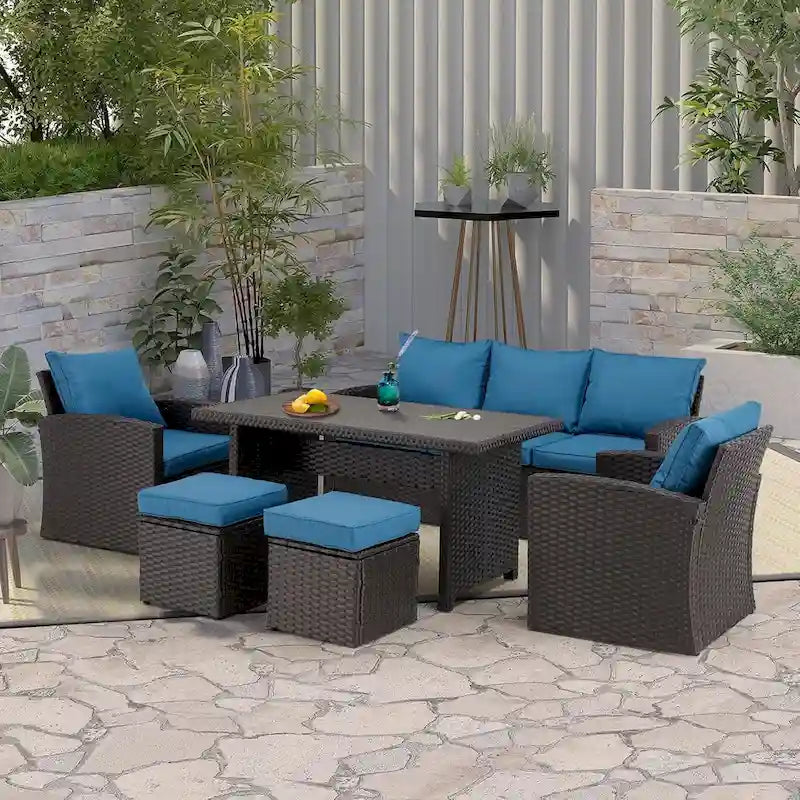 Modular Outdoor Wicker Patio Conversation Set with Table and Sofa, Suitable for patio, garden, outdoor, poolside