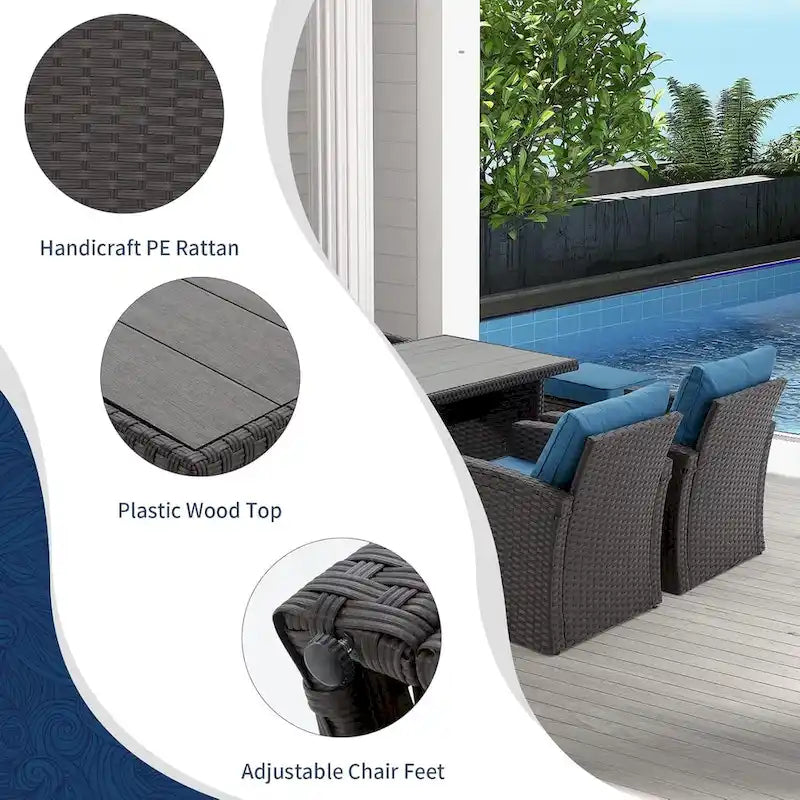 Modular Outdoor Wicker Patio Conversation Set with Table and Sofa, Suitable for patio, garden, outdoor, poolside