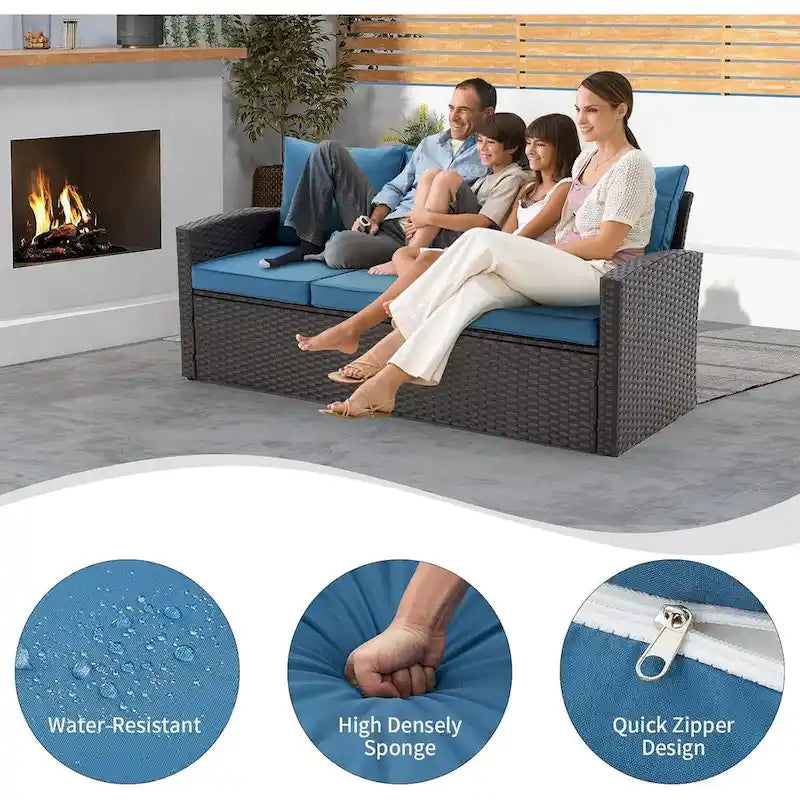 Modular Outdoor Wicker Patio Conversation Set with Table and Sofa, Suitable for patio, garden, outdoor, poolside