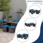 Modular Outdoor Wicker Patio Conversation Set with Table and Sofa, Suitable for patio, garden, outdoor, poolside