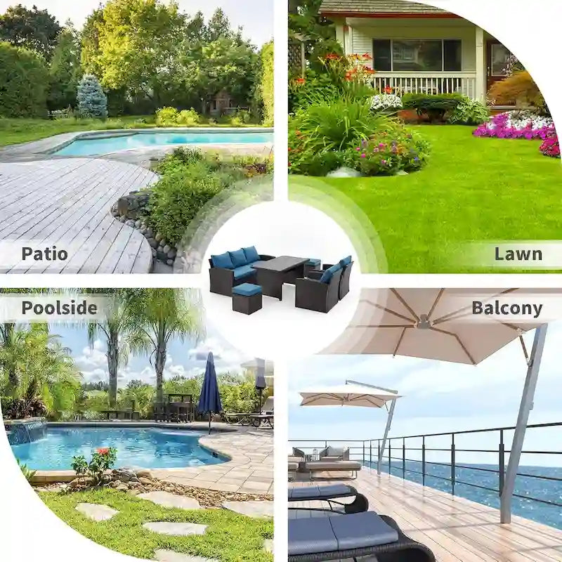 Modular Outdoor Wicker Patio Conversation Set with Table and Sofa, Suitable for patio, garden, outdoor, poolside