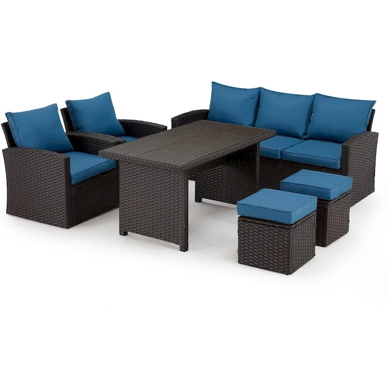 Modular Outdoor Wicker Patio Conversation Set with Table and Sofa, Suitable for patio, garden, outdoor, poolside