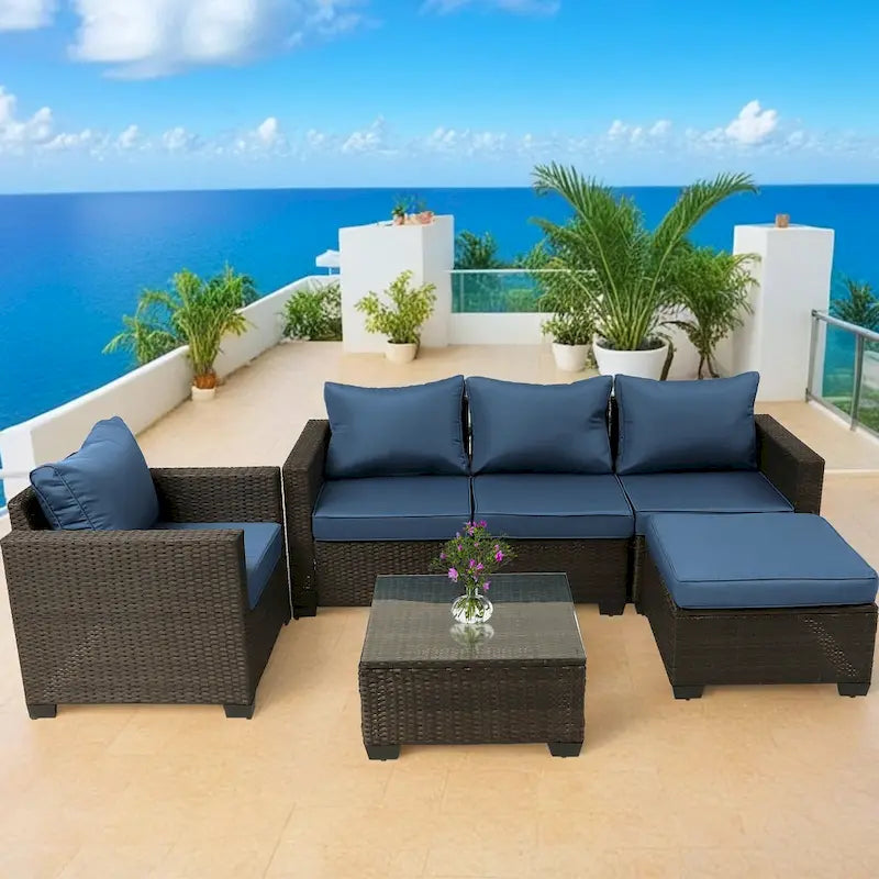 Modular Outdoor Wicker Patio Conversation Set with Table and Sofa, Suitable for patio, garden, outdoor, poolside