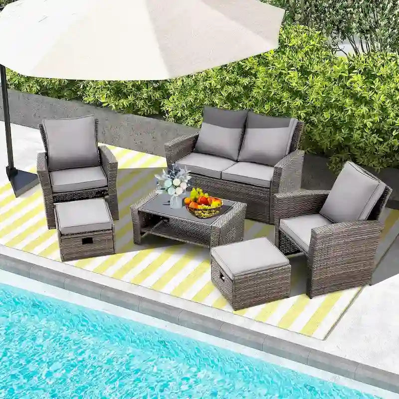 Modular Outdoor Wicker Patio Conversation Set with Table and Sofa, Suitable for patio, garden, outdoor, poolside