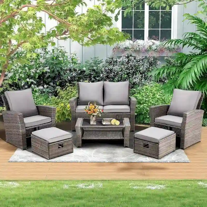 Modular Outdoor Wicker Patio Conversation Set with Table and Sofa, Suitable for patio, garden, outdoor, poolside