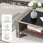 Modular Outdoor Wicker Patio Conversation Set with Table and Sofa, Suitable for patio, garden, outdoor, poolside