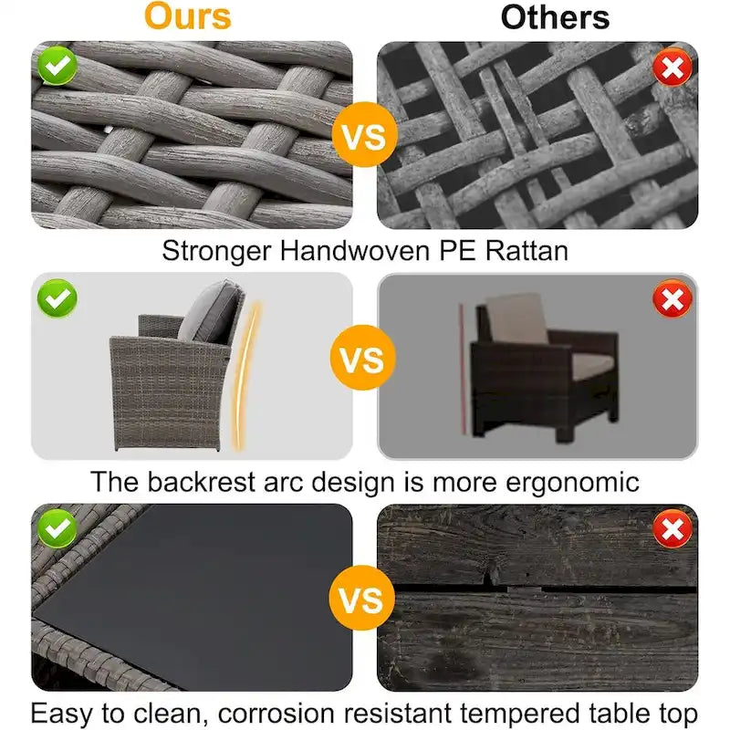 Modular Outdoor Wicker Patio Conversation Set with Table and Sofa, Suitable for patio, garden, outdoor, poolside