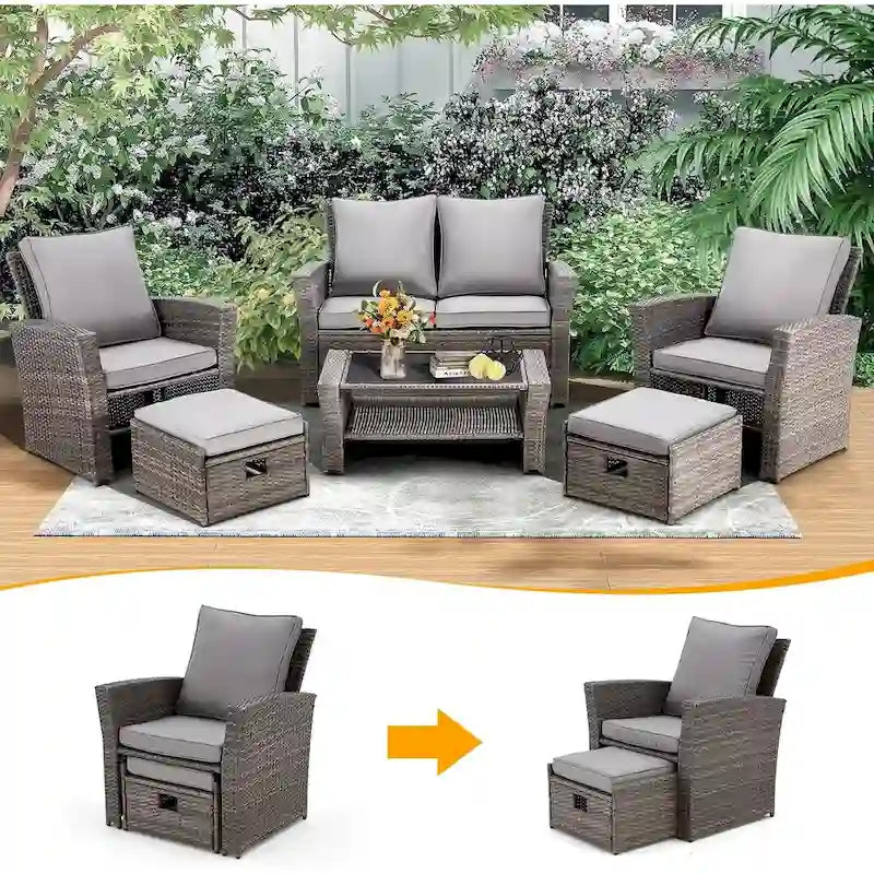 Modular Outdoor Wicker Patio Conversation Set with Table and Sofa, Suitable for patio, garden, outdoor, poolside