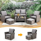 Modular Outdoor Wicker Patio Conversation Set with Table and Sofa, Suitable for patio, garden, outdoor, poolside