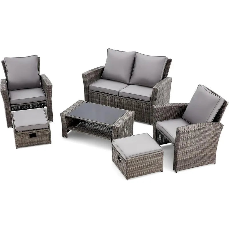 Modular Outdoor Wicker Patio Conversation Set with Table and Sofa, Suitable for patio, garden, outdoor, poolside