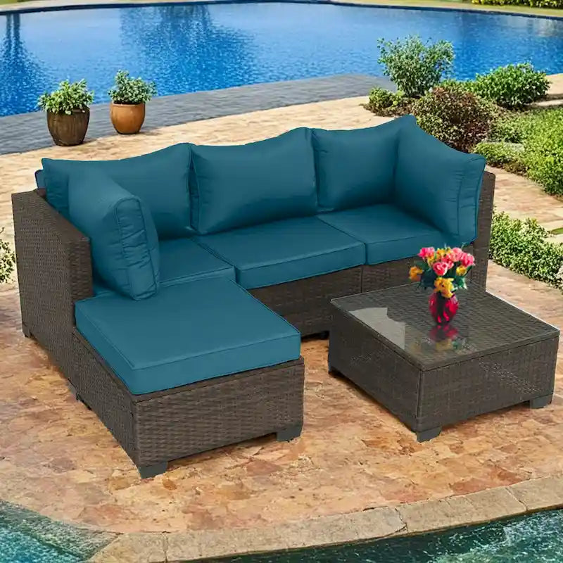 Modular Outdoor Wicker Patio Conversation Set with Table and Sofa, Suitable for patio, garden, outdoor, poolside