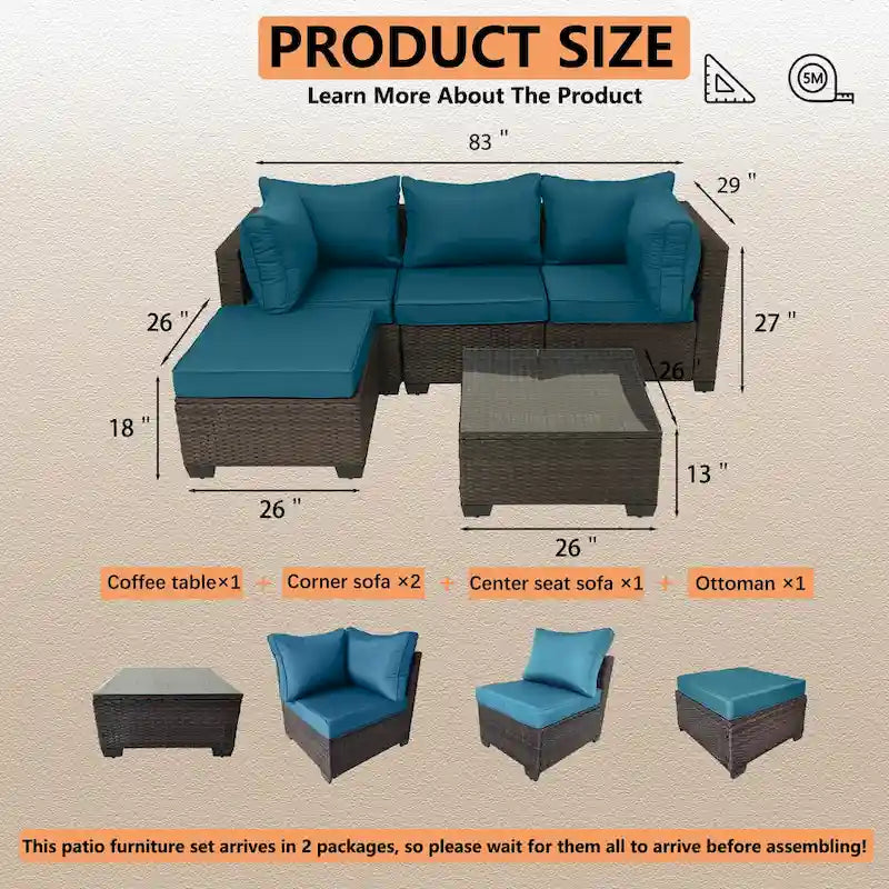 Modular Outdoor Wicker Patio Conversation Set with Table and Sofa, Suitable for patio, garden, outdoor, poolside