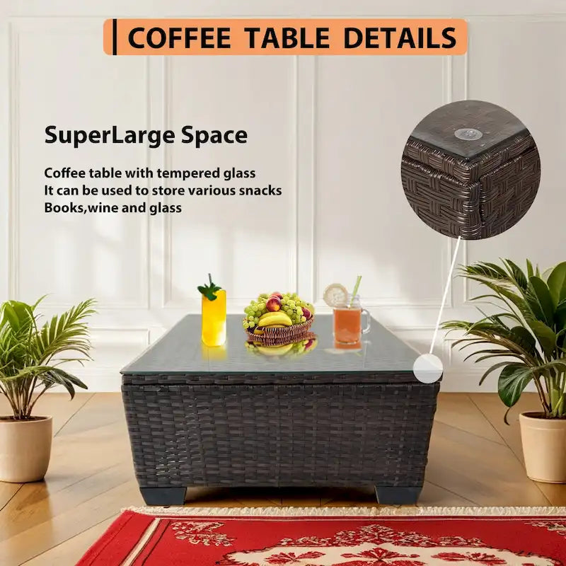 Modular Outdoor Wicker Patio Conversation Set with Table and Sofa, Suitable for patio, garden, outdoor, poolside