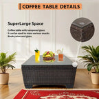 Modular Outdoor Wicker Patio Conversation Set with Table and Sofa, Suitable for patio, garden, outdoor, poolside