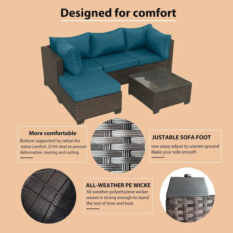 Modular Outdoor Wicker Patio Conversation Set with Table and Sofa, Suitable for patio, garden, outdoor, poolside