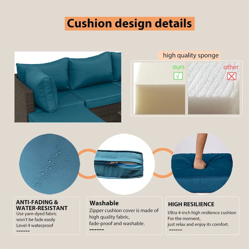 Modular Outdoor Wicker Patio Conversation Set with Table and Sofa, Suitable for patio, garden, outdoor, poolside