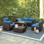 Modular Outdoor Wicker Patio Conversation Set with Table and Sofa, Suitable for patio, garden, outdoor, poolside