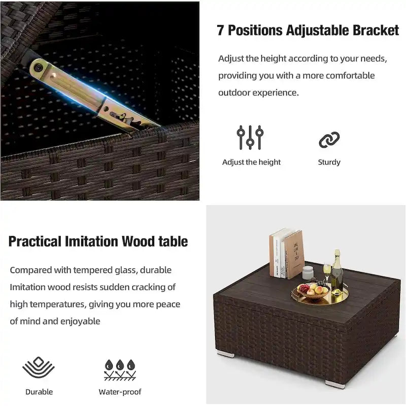 Modular Outdoor Wicker Patio Conversation Set with Table and Sofa, Suitable for patio, garden, outdoor, poolside