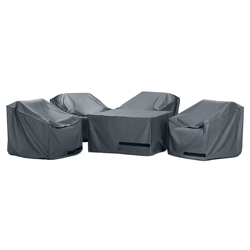 Portofino Comfort 5 Piece Polyester Outdoor Patio Fire Chat Deluxe Furniture Cover - Grey